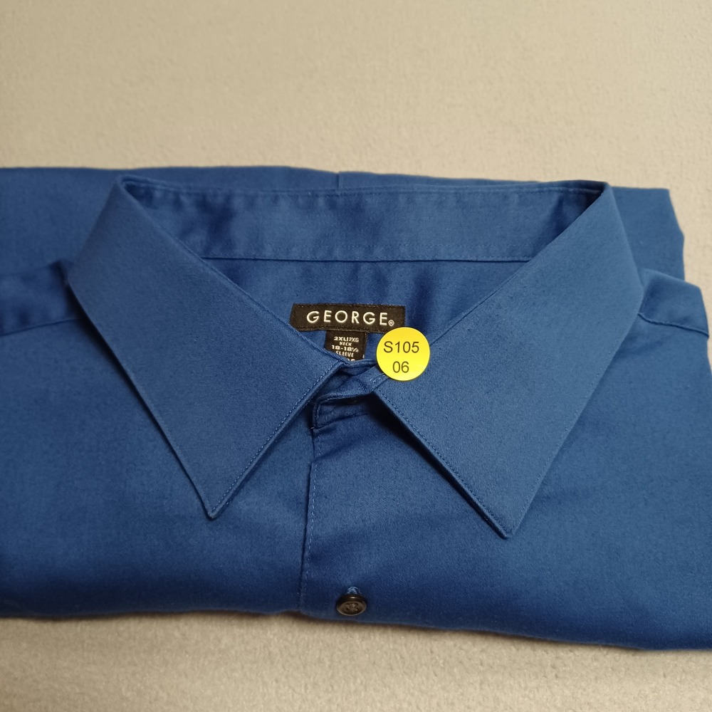 George Dress Shirt Mens 2XL Blue Long Sleeve Button Down Classic Fit Pocket - Picture 12 of 12